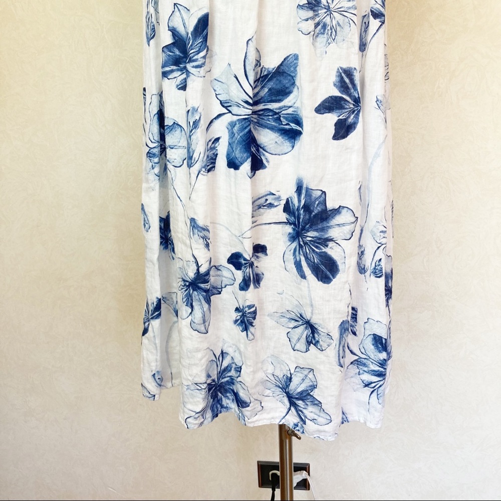 Bellambra Sleeveless Floral Print 100% Linen Dress Blue White Size S NWT - Picture 3 of 12